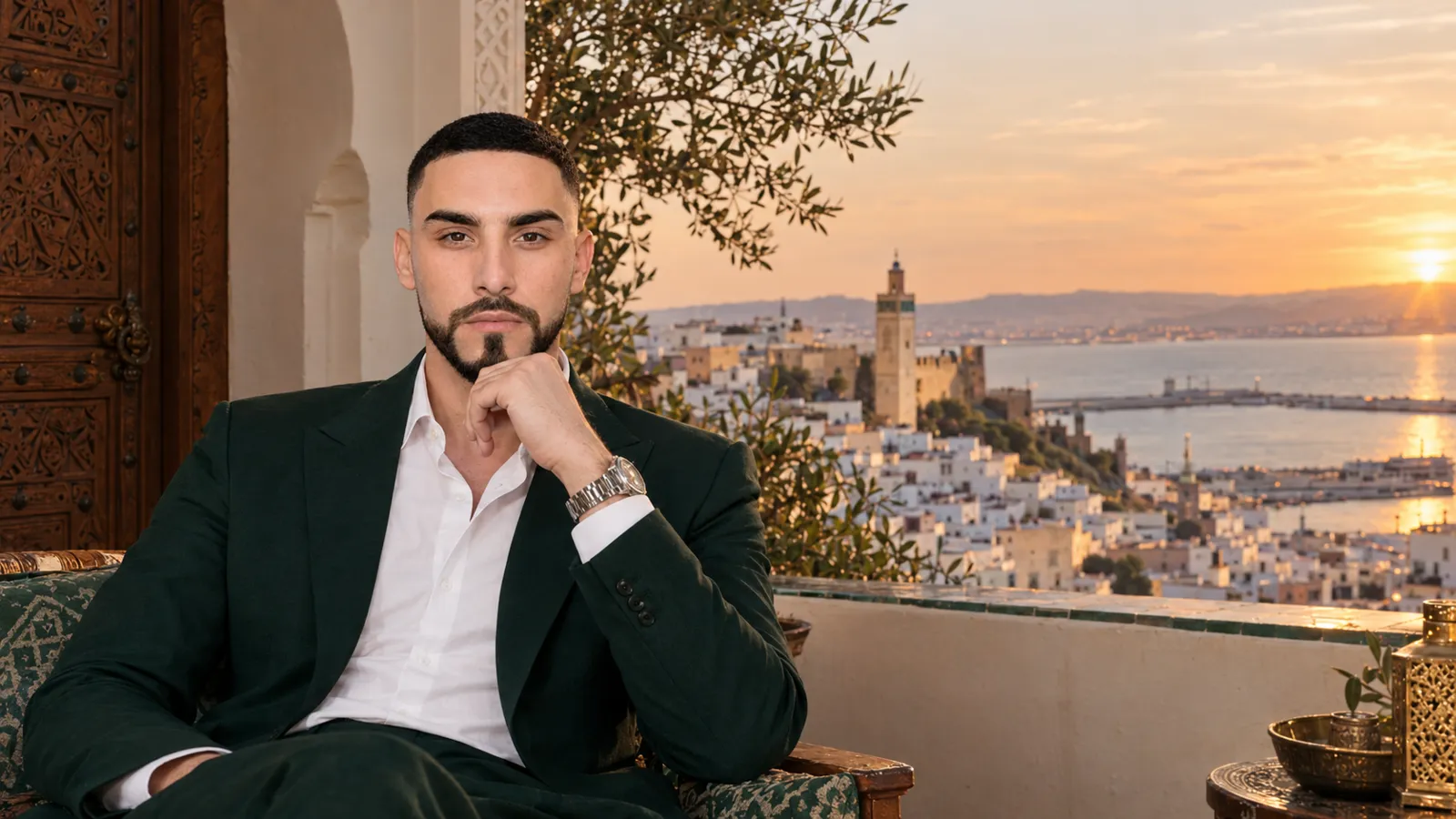 Abdelghani El Hammamouchi, fondateur de Hamamouchi Patrimoine, sur une terrasse face à la baie de Tanger